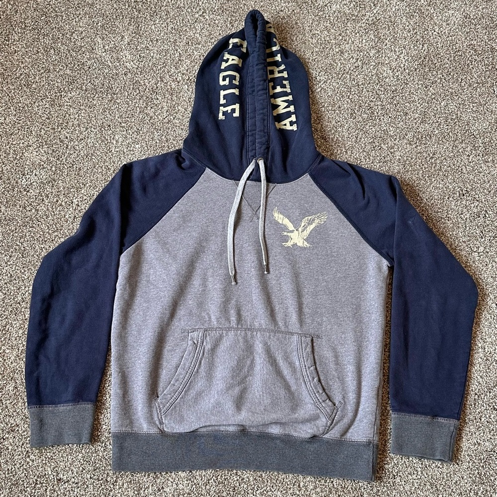 Men's American Eagle Small Hoodie Navy & Gray Raglan